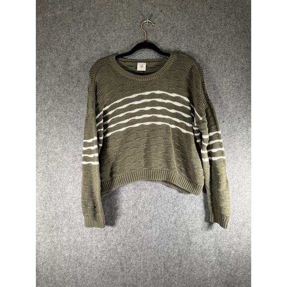 Cabi Sweater Women Small Green Knit Crewneck Long Sleeve Striped Coastal - Picture 1 of 7